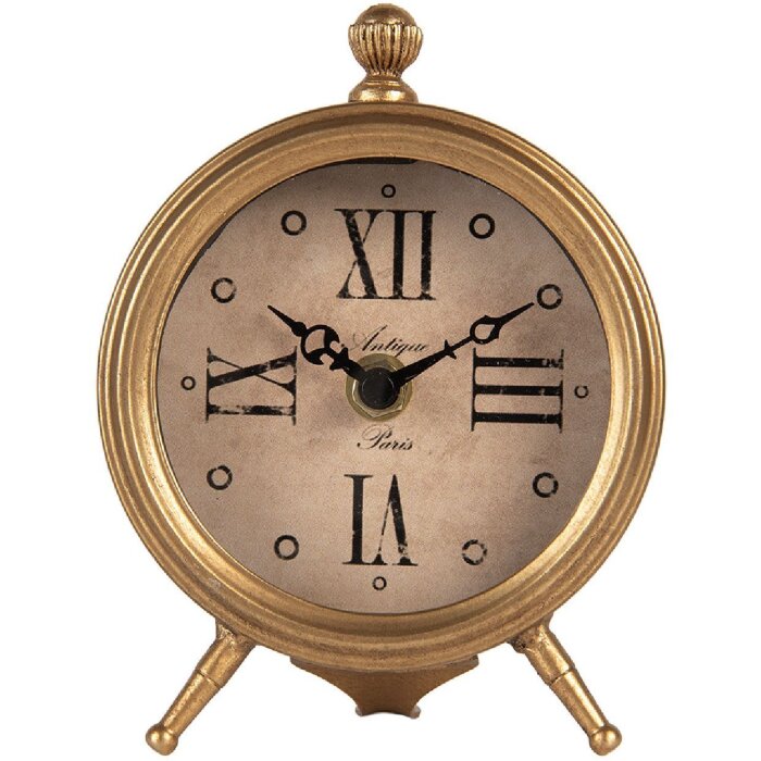 Clayre & Eef 6KL0837 horloge de table fer verre dorée 11x5x15 cm 1xAA