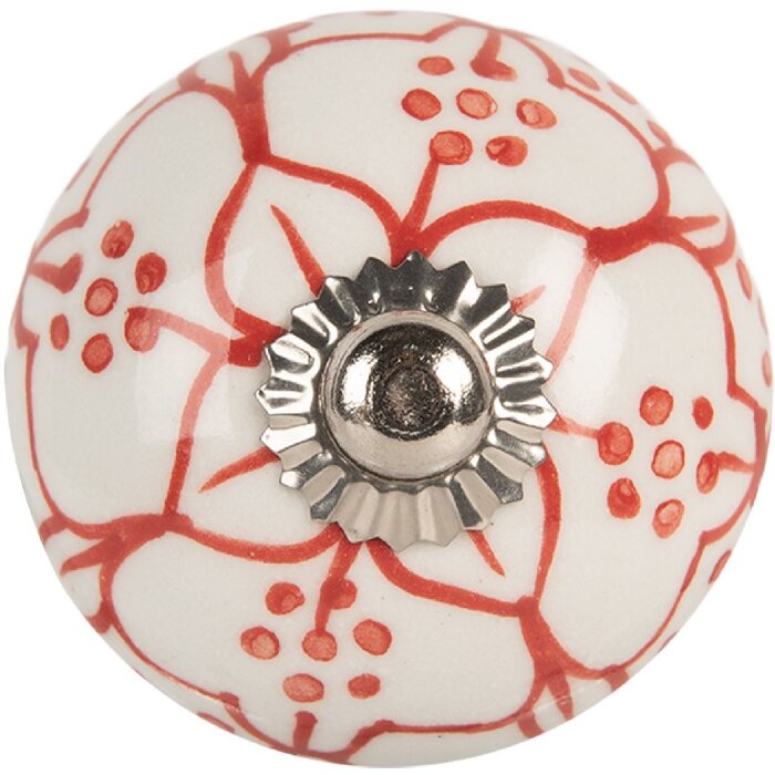 Clayre & Eef 66435 Bouton de porte Blanc et Rouge 4x4 cm