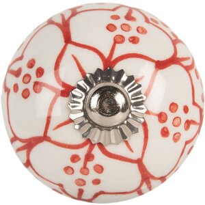 Clayre & Eef 66435 Bouton de porte Blanc et Rouge 4x4 cm