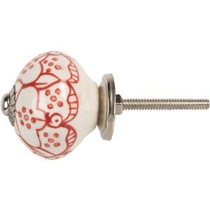 Clayre & Eef 66435 Bouton de porte Blanc et Rouge 4x4 cm