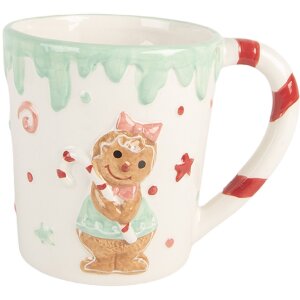 Clayre & Eef Mug Céramique 400ml Blanc/Vert