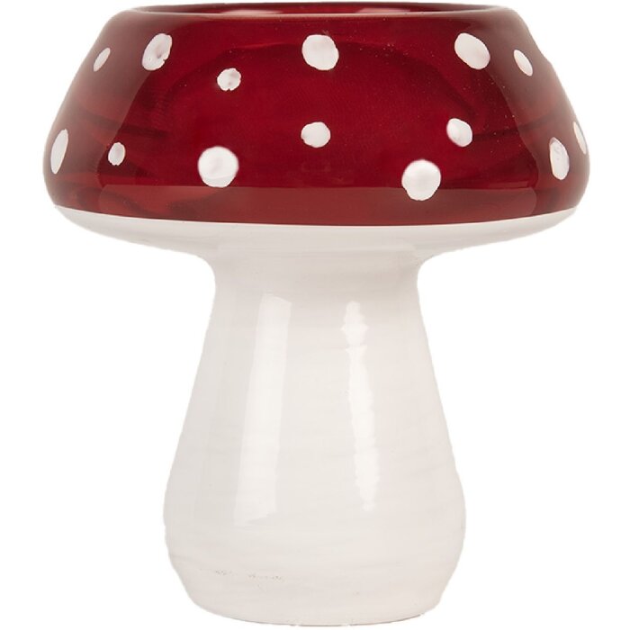 Clayre & Eef Bougeoir Champignon Blanc et Rouge 7x7 cm