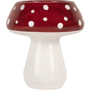 Clayre & Eef Bougeoir Champignon Blanc et Rouge 7x7 cm