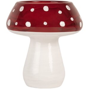 Clayre & Eef Bougeoir Champignon Blanc et Rouge 7x7 cm