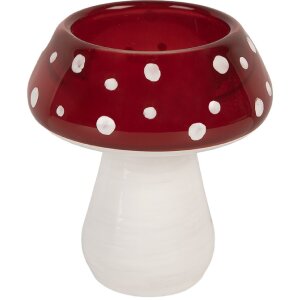 Clayre & Eef Bougeoir Champignon Blanc et Rouge 7x7 cm