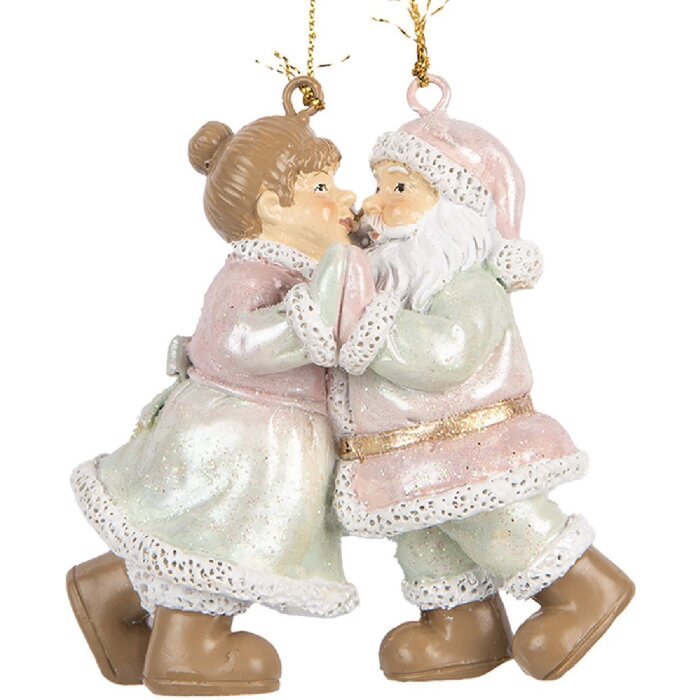 Clayre & Eef Décoration Suspendue Père Noël et Madame Rose/Vert 7x4x8 cm