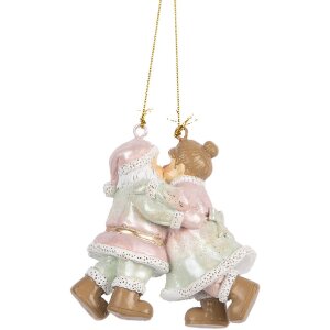 Clayre & Eef Décoration Suspendue Père Noël et Madame Rose/Vert 7x4x8 cm