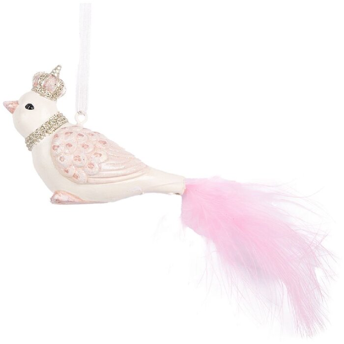 Clayre & Eef Décoration Suspendue Oiseau Blanc/Rose 8x5x5 cm