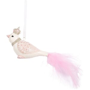 Clayre & Eef Décoration Suspendue Oiseau Blanc/Rose 8x5x5 cm