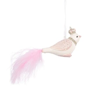 Clayre & Eef Décoration Suspendue Oiseau Blanc/Rose 8x5x5 cm