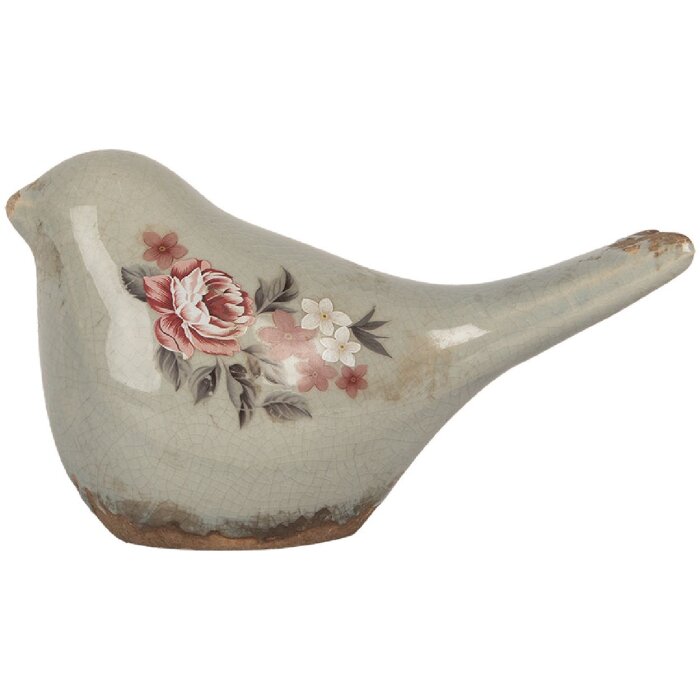 Clayre & Eef Décoration Oiseau Gris Rose 16x7x9 cm