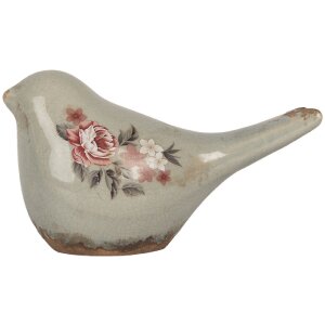 Clayre & Eef Décoration Oiseau Gris Rose 16x7x9 cm