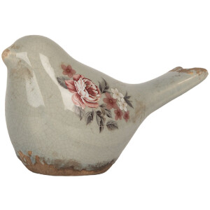 Clayre & Eef Décoration Oiseau Gris Rose 16x7x9 cm