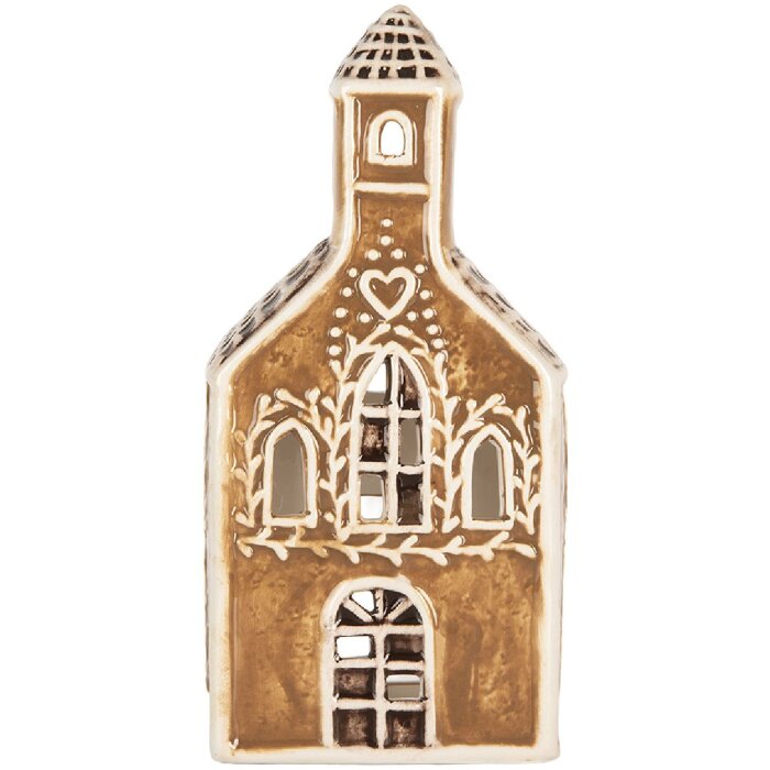 Clayre & Eef Bougeoir Maison 8x7x17 cm Marron et Blanc