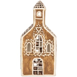 Clayre & Eef Bougeoir Maison 8x7x17 cm Marron et Blanc