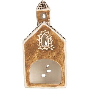Clayre & Eef Bougeoir Maison 8x7x17 cm Marron et Blanc