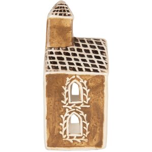 Clayre & Eef Bougeoir Maison 8x7x17 cm Marron et Blanc