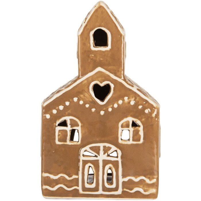 Clayre & Eef Bougeoir Maison 10x10x16 cm Marron/Blanc