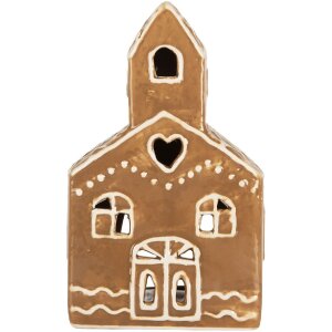 Clayre & Eef Bougeoir Maison 10x10x16 cm Marron/Blanc