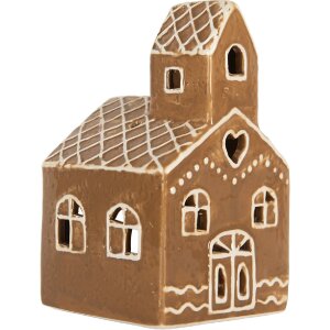 Clayre & Eef Bougeoir Maison 10x10x16 cm Marron/Blanc