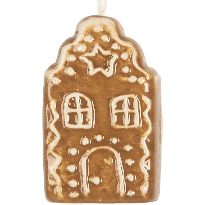 Clayre & Eef Décoration Suspendue Maison 4x4x6 cm Céramique Marron/Blanc