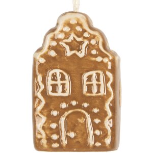 Clayre & Eef Décoration Suspendue Maison 4x4x6 cm Céramique Marron/Blanc