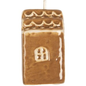 Clayre & Eef Décoration Suspendue Maison 4x4x6 cm Céramique Marron/Blanc