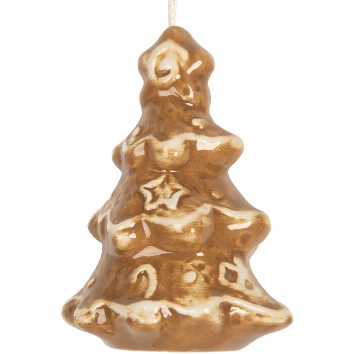 Clayre & Eef Décoration Suspendue Sapin 6x5x9 cm Marron-Blanc