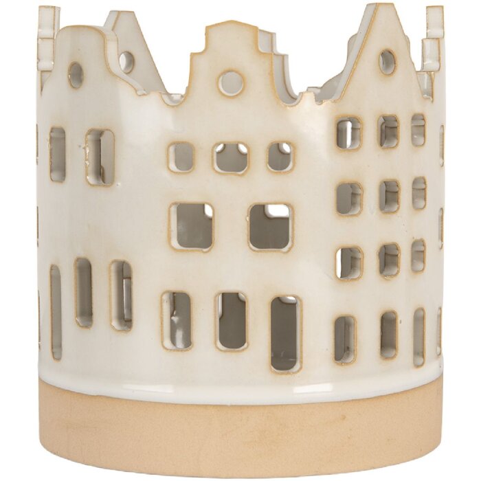 Clayre & Eef Bougeoir Maisons Beige-Brun 11x11 cm