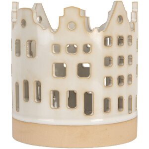 Clayre & Eef Bougeoir Maisons Beige-Brun 11x11 cm