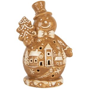 Clayre & Eef Décoration Bonhomme de Neige Céramique 11x8x16 cm