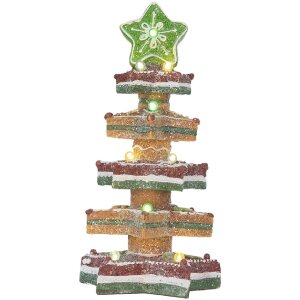 Clayre & Eef 6PR5838 Déco Sapin de Noël LED 15x29 cm Marron-Rouge