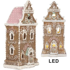 Maison Décorative LED Clayre & Eef 9x7x18 cm Braun-Rosa