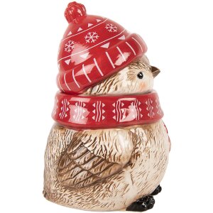 Clayre & Eef Mug Céramique 500ml Rouge Beige avec Couvercle
