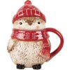 Clayre & Eef Mug Céramique 500ml Rouge Beige avec Couvercle