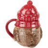 Clayre & Eef Mug Céramique 500ml Rouge Beige avec Couvercle