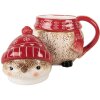 Clayre & Eef Mug Céramique 500ml Rouge Beige avec Couvercle