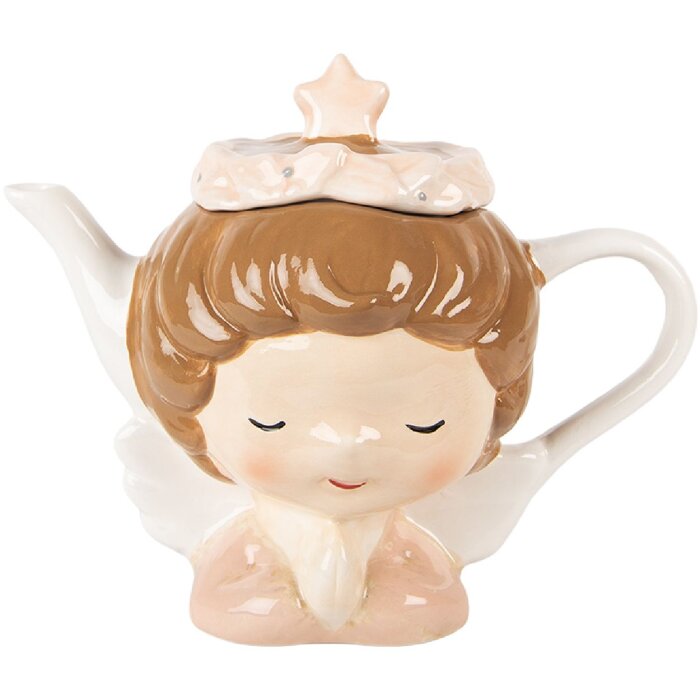 Clayre & Eef Théière Céramique 650ml Beige-Rose 21x12x16cm