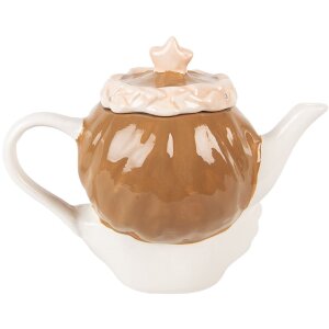 Clayre & Eef Théière Céramique 650ml Beige-Rose 21x12x16cm
