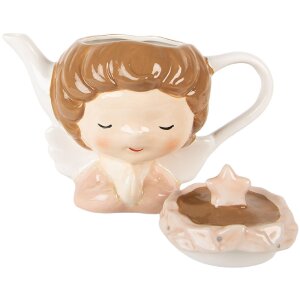 Clayre & Eef Théière Céramique 650ml Beige-Rose 21x12x16cm