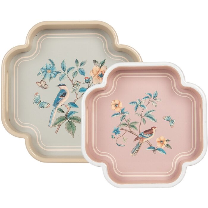 Clayre & Eef Set de 2 Plateaux Décoratifs Beige Rose 30x30/24x24 cm