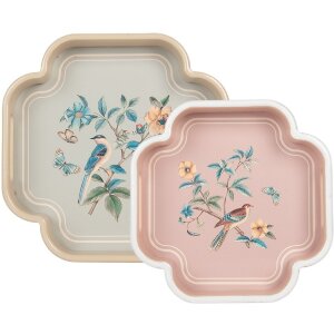 Clayre & Eef Set de 2 Plateaux Décoratifs Beige Rose 30x30/24x24 cm