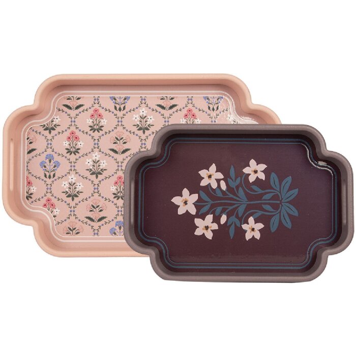 Clayre & Eef Set de 2 Plateaux Décoratifs Rose Violet