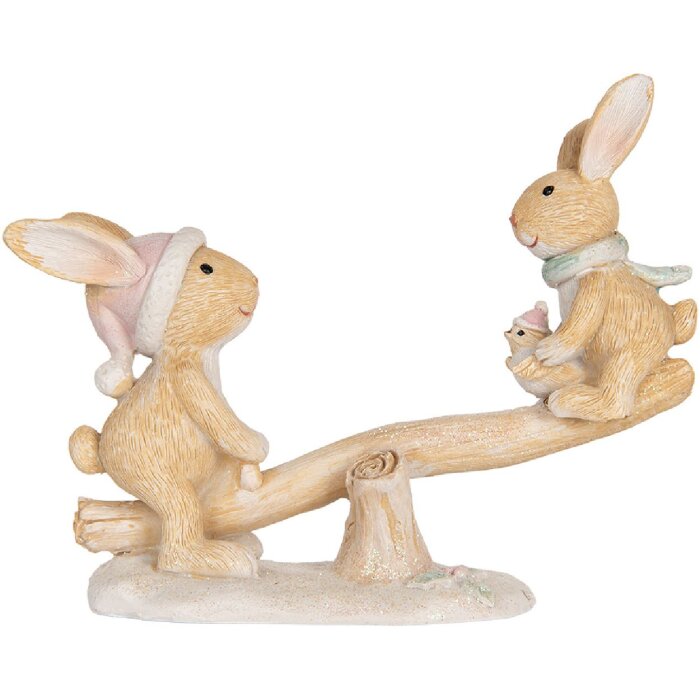 Clayre & Eef Décoration Lapin Marron & Blanc 16x6x11 cm