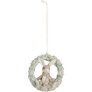 Clayre & Eef Décoration Suspendue Lapin 8x3x8 cm Gris Vert
