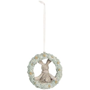 Clayre & Eef Décoration Suspendue Lapin 8x3x8 cm Gris Vert