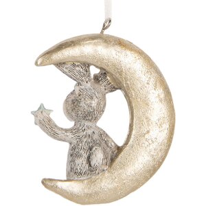 Clayre & Eef 6PR5890 Décorations Suspendues Lapin (Set de 2) Gris et Doré