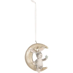 Clayre & Eef 6PR5890 Décorations Suspendues Lapin (Set de 2) Gris et Doré