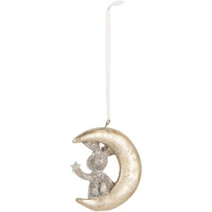 Clayre & Eef 6PR5890 Décorations Suspendues Lapin (Set de 2) Gris et Doré