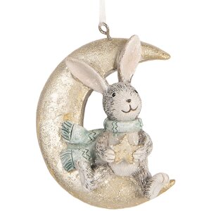 Clayre & Eef 6PR5890 Décorations Suspendues Lapin (Set de 2) Gris et Doré